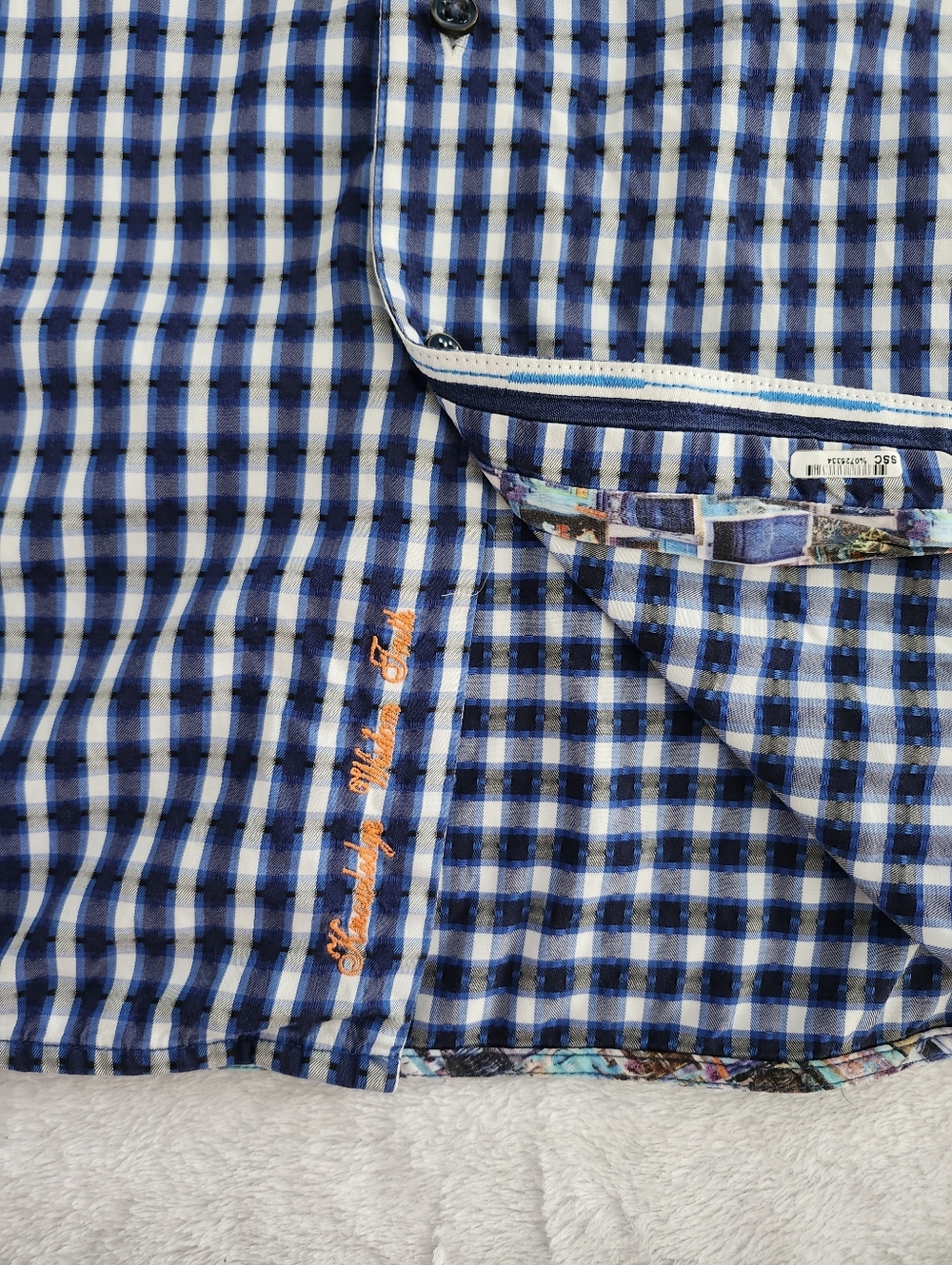 ROBERT GRAHAM Men's Classic Fit Shirt XL Blue Gingham Plaid Interior Print Cuffs - Picture 7 of 11